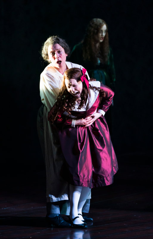 The Turn of the Screw, Opera North, 2020. Jennifer Clark as Flora, Heather Shipp as Mrs Grose. Photo by Tristram Kenton.